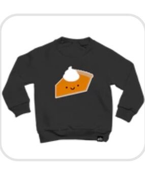 Whistle and Flute Kawaii Kids Black Sweatshirt with Pumpkin Pie Graphic. 5-6